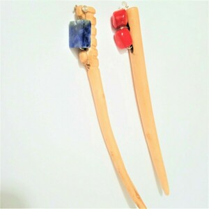 Sticks μαλλιών από Ξύλο Ελιάς με Σοδαλίτη Κοράλλι Ασήμι 925 - ξύλο