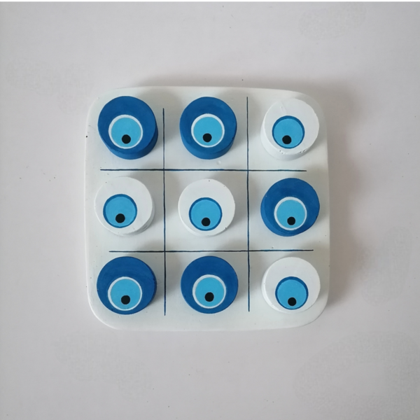 Τρίλιζα τσιμεντένια μάτια τετράγωνη άσπρο-μπλε14,5εκΧ1εκ - τσιμέντο, ματάκια, τρίλιζα, επιτραπέζια, ειδη δώρων - 3