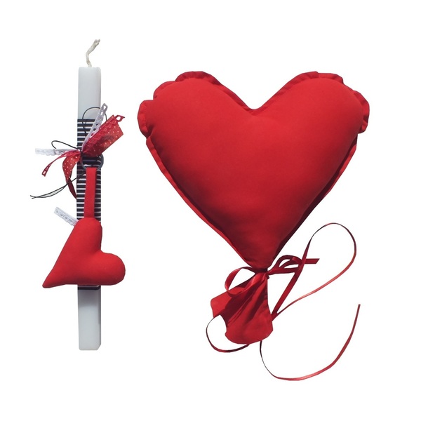 Λαμπάδα με μπρελόκ - υφασμάτινη καρδιά κόκκινη - καρδιά, κορίτσι, λαμπάδες, για ενήλικες, για εφήβους - 3