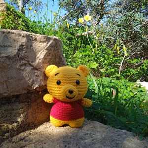 Πλεκτό κουκλάκι Winnie the pooh - χειροποίητα, λούτρινα, αρκουδάκι, βρεφικά, amigurumi - 3