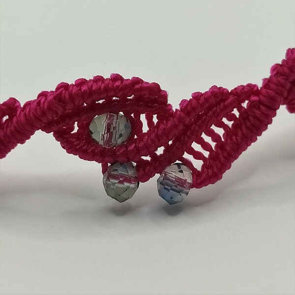 Pink Glam Bracelet - μακραμέ, χάντρες, boho, χεριού, αυξομειούμενα - 4