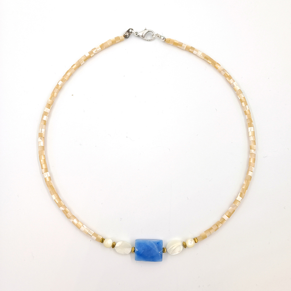 Κολιέ με σιντέφι, γαλάζιο quartz και αιματίτες - ημιπολύτιμες πέτρες, αιματίτης, κοντά - 3