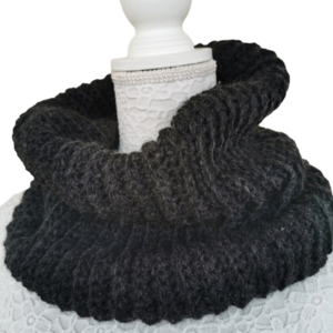 Πλεχτος λαιμός γκρι σκούρο με Shetland wool, απαλούς και ζεστος - μαλλί, crochet, λαιμοί
