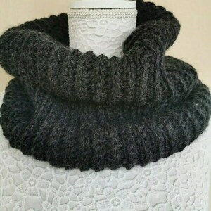 Πλεχτος λαιμός γκρι σκούρο με Shetland wool, απαλούς και ζεστος - μαλλί, crochet, λαιμοί - 2