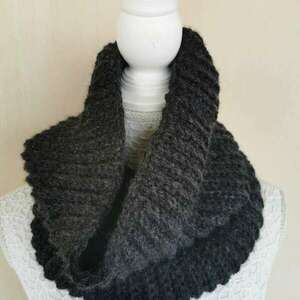 Πλεχτος λαιμός γκρι σκούρο με Shetland wool, απαλούς και ζεστος - μαλλί, crochet, λαιμοί - 4