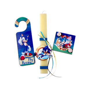 Λαμπάδα Sonic 30εκ με τρίλιζα και hanger - αγόρι, λαμπάδες, για παιδιά, ήρωες κινουμένων σχεδίων, παιχνιδολαμπάδες
