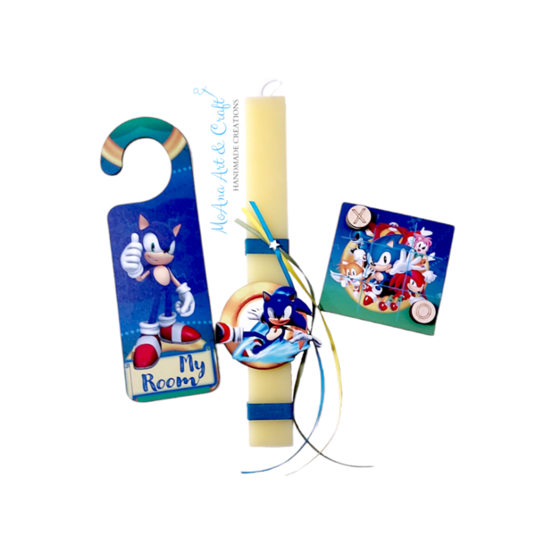 Λαμπάδα Sonic 30εκ με τρίλιζα και hanger - αγόρι, λαμπάδες, για παιδιά, ήρωες κινουμένων σχεδίων, παιχνιδολαμπάδες - 2