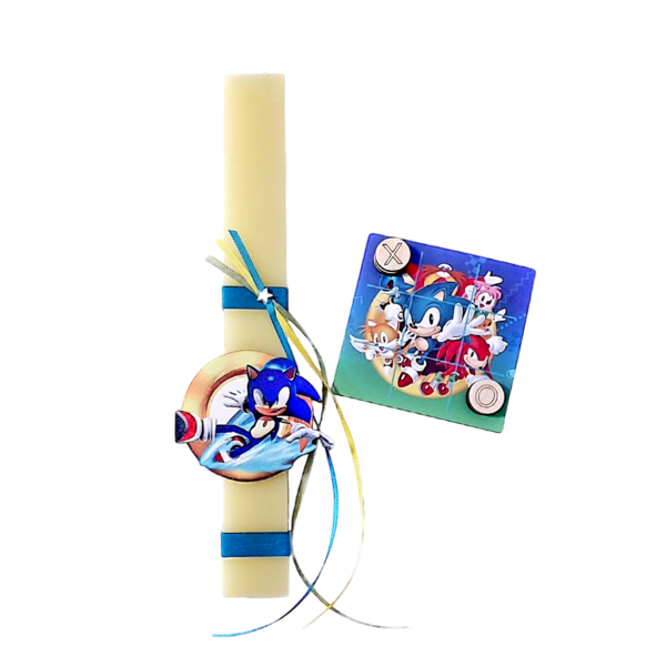 Λαμπάδα Sonic 30εκ με τρίλιζα - αγόρι, λαμπάδες, για παιδιά, ήρωες κινουμένων σχεδίων, παιχνιδολαμπάδες