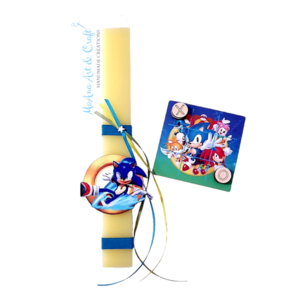 Λαμπάδα Sonic 30εκ με τρίλιζα - αγόρι, λαμπάδες, για παιδιά, ήρωες κινουμένων σχεδίων, παιχνιδολαμπάδες - 2