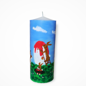 Κερί με πασχαλινά κουνελάκια /18χ7 /πολύ μεγάλο/ ζωγραφισμένο/ χειροποίητο - ζωγραφισμένα στο χέρι, κερί, διακοσμητικά, για ενήλικες, δώρο πάσχα
