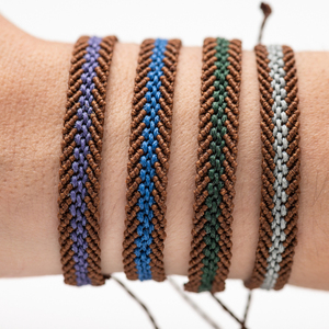 Unisex καφέ και μπλε βραχιόλι μακραμε - brown and blue macrame bracelet - ύφασμα, μακραμέ, boho, χεριού, αυξομειούμενα - 2