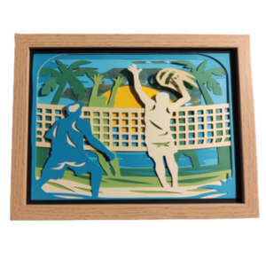 Φωτιζόμενο 3D κάδρο (shadow box) beach βόλεϋ - χαρτί, διακοσμητικά, φωτιζόμενα κάδρα, κορνίζες