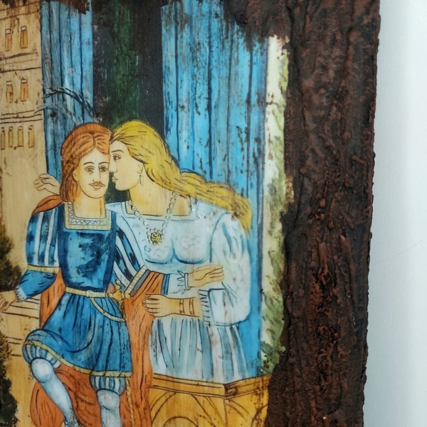 "Ερωτόκριτος και Αρετούσα" σχέδιο σε ξύλο - ξύλο, πίνακες & κάδρα, πίνακες ζωγραφικής - 3