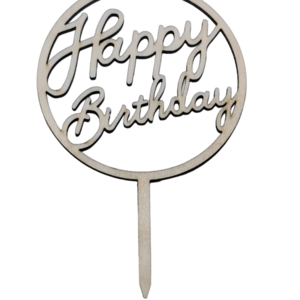Ξύλινο στρογγυλό διακοσμητικό τούρτας Happy Birthday 10x15x3mm - διακοσμητικά