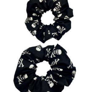 Υφασμάτινο λαστιχάκι scrunchie white skulls (medium) μεσαίου μεγέθους - ύφασμα, κορίτσι, για τα μαλλιά, λαστιχάκια μαλλιών - 5