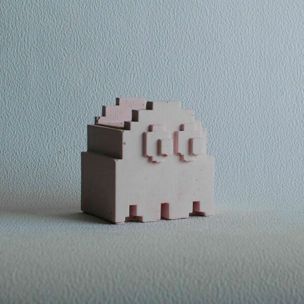 Διακοσμητικό Γλαστράκι PacMan Ghost από Λευκό τσιμέντο 9 cm | Concrete Decor - τσιμέντο, διακοσμητικά - 3
