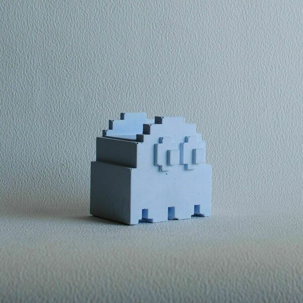 Διακοσμητικό Γλαστράκι PacMan Ghost από Λευκό τσιμέντο 9 cm | Concrete Decor - τσιμέντο, διακοσμητικά - 2