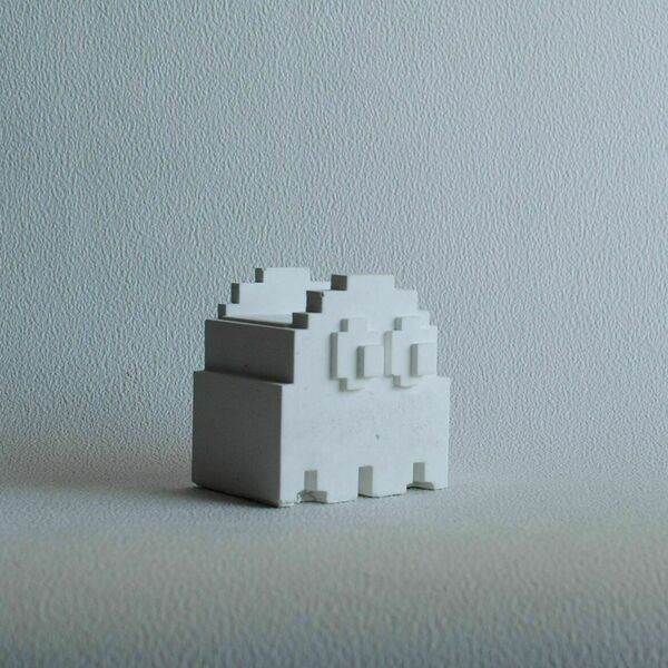 Διακοσμητικό Γλαστράκι PacMan Ghost από Λευκό τσιμέντο 9 cm | Concrete Decor - τσιμέντο, διακοσμητικά