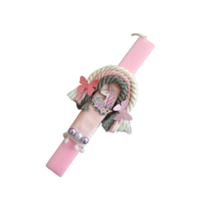 Λαμπάδα "Μονόκερος σε ουράνιο τόξο", ροζ, ξυστή πλακέ 30εκ - κορίτσι, λαμπάδες, μονόκερος, για παιδιά, για μωρά