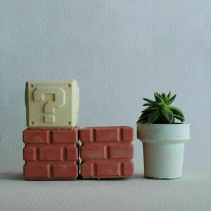 Διακοσμητικό Γλαστράκι Super Mario Τουβλάκια από τσιμέντο 9 cm | Concrete Decor - τσιμέντο, διακοσμητικά - 4