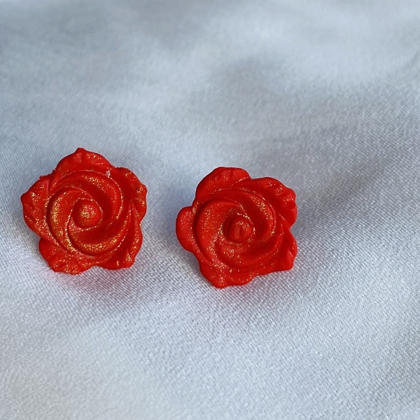 Σκουλαρίκια από πηλό σε σχήμα τριαντάφυλλου - πηλός, λουλούδι, καρφωτά, μικρά - 2