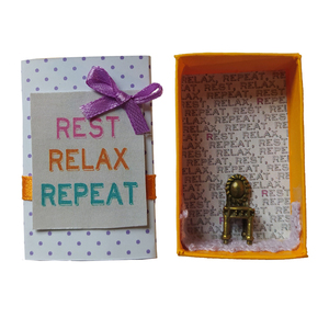 Rest-Relax-Repeat Διακοσμητικό σπιρτόκουτο με μήνυμα 5.3x3.5x1.7εκ - χαρτί, διακοσμητικά, γενική χρήση - 2
