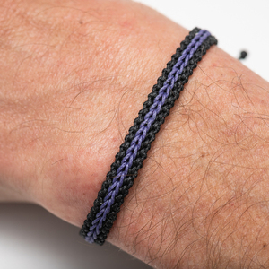 Μακραμέ βραχιόλια ανδρικά μαύρα με μοβ, χειροποίητα βραχιόλια γυναίκα - Macrame bracelet mens black with purple, handmade bracelet womens - νήμα, μακραμέ, boho, χεριού, αυξομειούμενα - 3