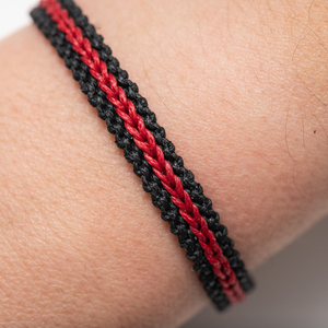Μακραμέ βραχιόλια ανδρικά μαύρα με κόκκινο, χειροποίητα βραχιόλια γυναίκα - Macrame bracelet mens black with red, handmade bracelet womens - νήμα, μακραμέ, boho, χεριού, αυξομειούμενα - 2