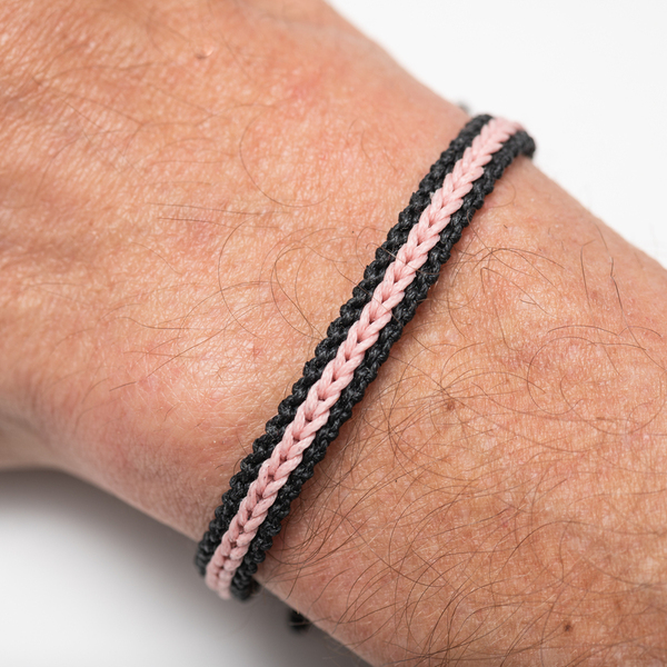 Μακραμέ βραχιόλια ανδρικά μαύρα με ροζ, χειροποίητα βραχιόλια γυναίκα - Macrame bracelet mens black with pink, handmade bracelet womens - νήμα, μακραμέ, boho, χεριού, αυξομειούμενα - 3