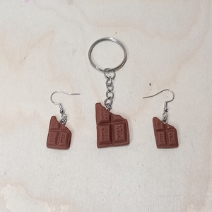 Μπρελόκ και σκουλαρίκια σε σχήμα σοκολάτα - πηλός, σετ κοσμημάτων - 2