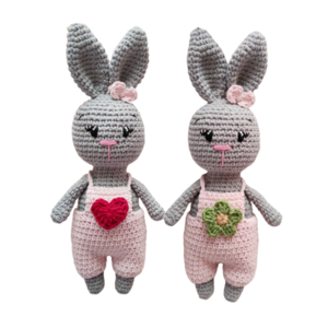 Πλεκτό κουκλάκι κουνελάκι λαγουδάκι amigurumi 25 εκ. Ύψος γκρι ροζ κόκκινο - κορίτσι, δώρο, λούτρινα, λαγουδάκι, amigurumi