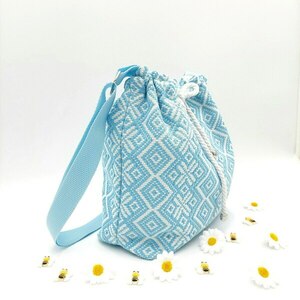 Τσάντα πουγκί 25x25 από υφαντό ύφασμα - ύφασμα, χιαστί, all day, πάνινες τσάντες, μικρές - 4