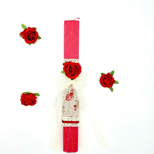 Λαμπάδα αρωματική 33cm τριαντάφυλλο με ρομαντικό μπρελόκ. - κορίτσι, λαμπάδες, για εφήβους - 3