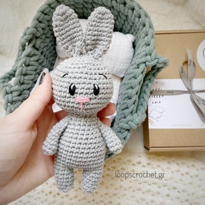 Πλεκτό κουκλάκι κουνελάκι amigurumi 18 εκ. γκρί αγοράκι - λούτρινα, λαγουδάκι, amigurumi, κουνελάκι, πλεκτά - 2