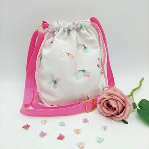Παιδική τσάντα πουγκί απαλές πεταλούδες 28x24 - ύφασμα, πουγκί, χιαστί, πάνινες τσάντες, μικρές - 4