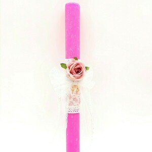 Λαμπάδα αρωματική ροζ 33cm με σκουλαρίκια πεταλούδες - κορίτσι, λαμπάδες, για παιδιά