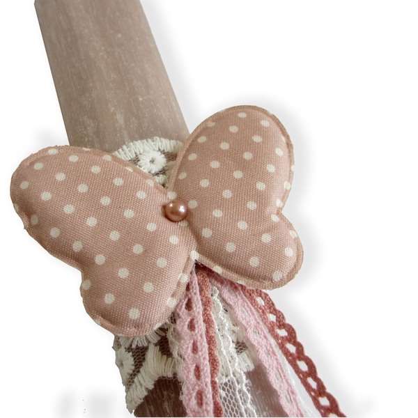 Αρωματική λαμπάδα οβάλ ξυστή με πουά πεταλουδίτσα φουντούκι, 20cm - κορίτσι, λαμπάδες, για ενήλικες, για εφήβους - 3