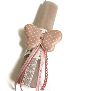 Αρωματική λαμπάδα οβάλ ξυστή με πουά πεταλουδίτσα φουντούκι, 20cm - κορίτσι, λαμπάδες, για ενήλικες, για εφήβους