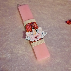 Χειροποίητη ροζ αρωματική λαμπάδα με ξύλινο μπρελόκ μονόκερος. Διαστάσεις λαμπάδας 25x4.5 cm - κορίτσι, λαμπάδες, για παιδιά, για εφήβους, για μωρά - 2