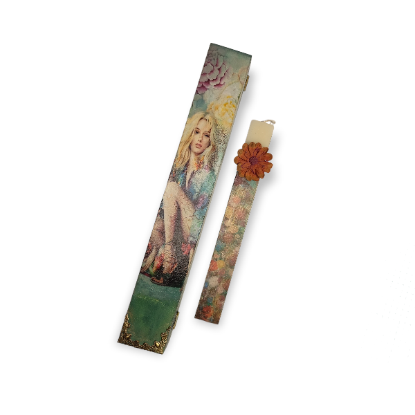 Σετ πασχαλινή λαμπάδα 34 εκ "Blonde Angel" με ξύλινο κουτί διακοσμημένο - κορίτσι, λουλούδια, κουτί, σετ, για ενήλικες