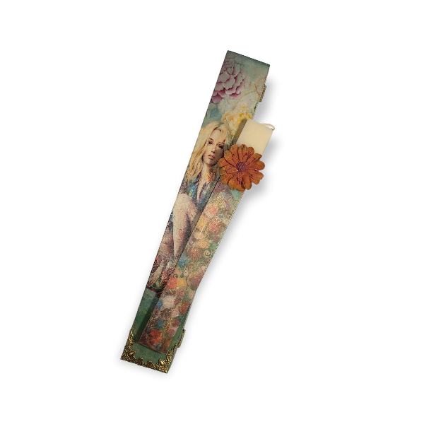 Σετ πασχαλινή λαμπάδα 34 εκ "Blonde Angel" με ξύλινο κουτί διακοσμημένο - κορίτσι, λουλούδια, κουτί, σετ, για ενήλικες - 2