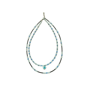 Κολιέ διπλό με κρισταλακια σε γαλάζιο χρώμα - καρδιά, κοντά, ατσάλι, layering, seed beads