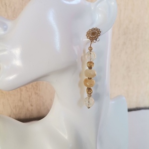Μακριά Σκουλαρίκια με Citrine και Τοπάζι - ημιπολύτιμες πέτρες, ατσάλι, κρεμαστά, μεγάλα, καρφάκι - 3