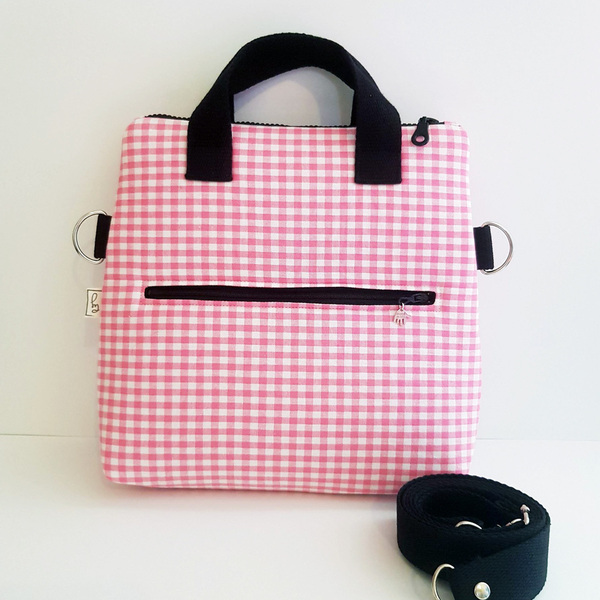 Τσάντα με επένδυση μαλακή και αφρώδης από 100% ύφασμα Vichy με μεγάλα καρό – Ροζ - ύφασμα, ώμου, χιαστί, all day, χειρός