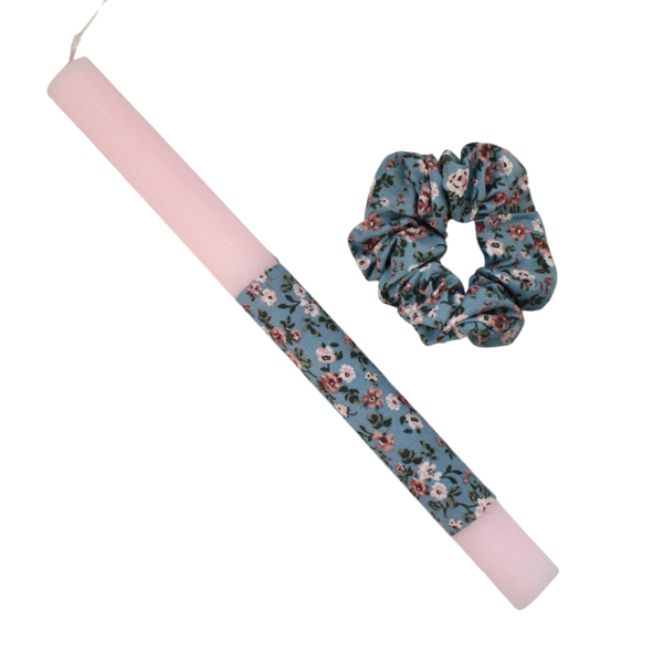 Γυναικεία πασχαλινή λαμπάδα με μπλε λαστιχάκι ροζ 30cm - κορίτσι, λαμπάδες, για ενήλικες, για εφήβους