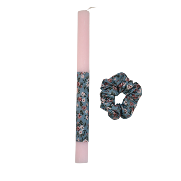 Γυναικεία πασχαλινή λαμπάδα με μπλε λαστιχάκι ροζ 30cm - κορίτσι, λαμπάδες, για ενήλικες, για εφήβους - 2