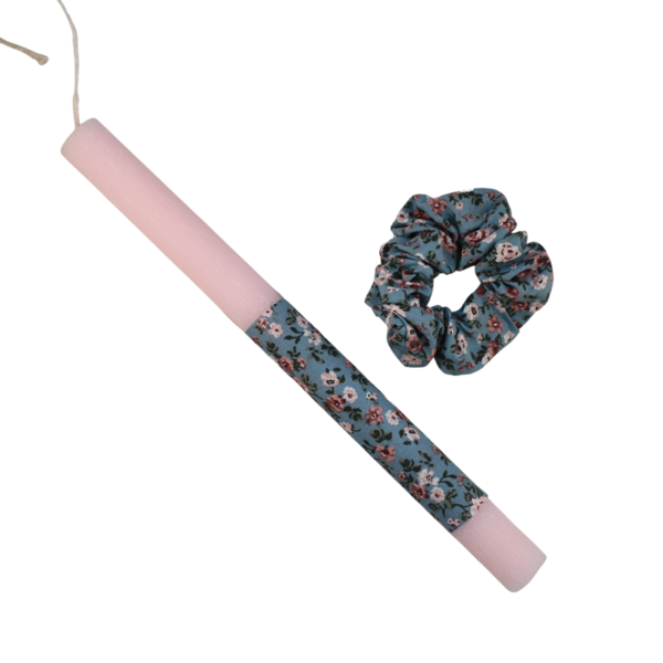 Γυναικεία πασχαλινή λαμπάδα με μπλε λαστιχάκι ροζ 30cm - κορίτσι, λαμπάδες, για ενήλικες, για εφήβους - 3