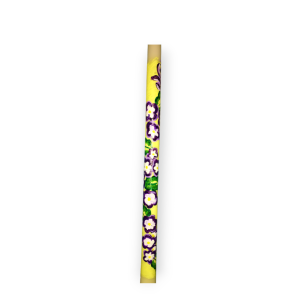 μωβ αγριολούλουδα σε κίτρινο φόντο/ λαμπάδα/ κύλινδρος/ 40 εκ./ ζωγραφισμένη - λουλούδια, λαμπάδες, για παιδιά, για ενήλικες, για εφήβους - 2