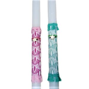 Λαμπάδα λευκή οβάλ με βραχιόλι με αστέρι από χαολίτη σε ροζ ή βεραμάν ( 38 χ 3 εκ. ) - κορίτσι, λαμπάδες, για ενήλικες, για εφήβους - 4