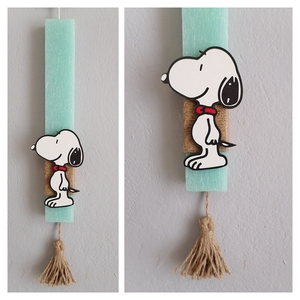 Λαμπάδα με ξύλινο μαγνητάκι snoopy - λαμπάδες, σκυλάκι, ήρωες κινουμένων σχεδίων - 2